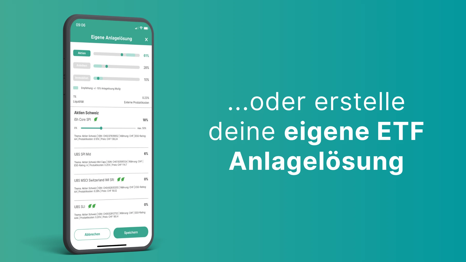 findependent App Vorschau findependent App Vorschau Mockup, wähle deine eigene ETF Anlagelösung